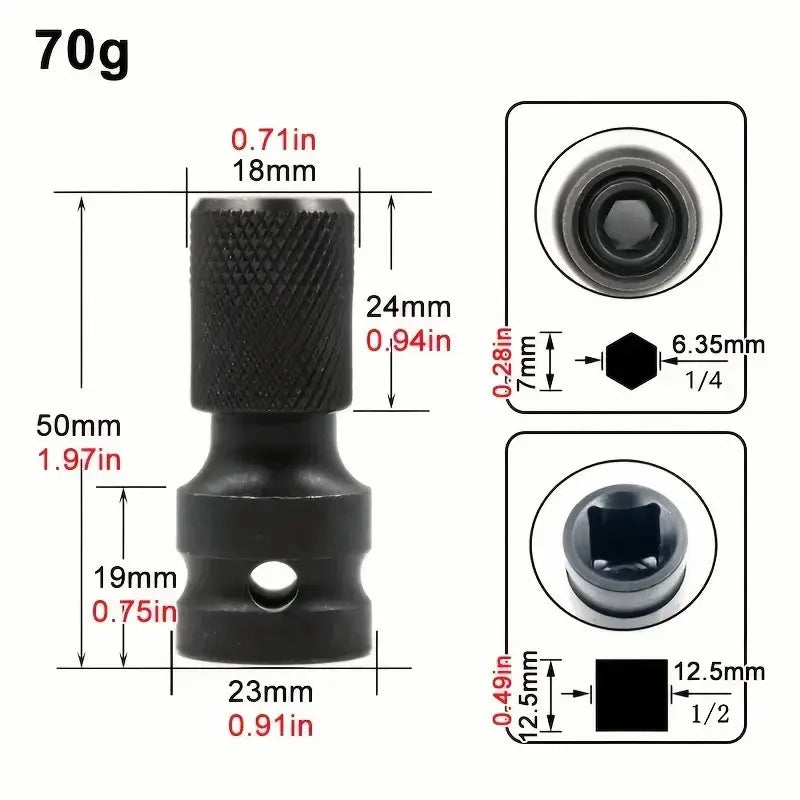 1/2 inch Square Drive to 1/4 inch Hex Female Socket Adapter Converter Chuck Adapter for Impact Air and Electric Wrench