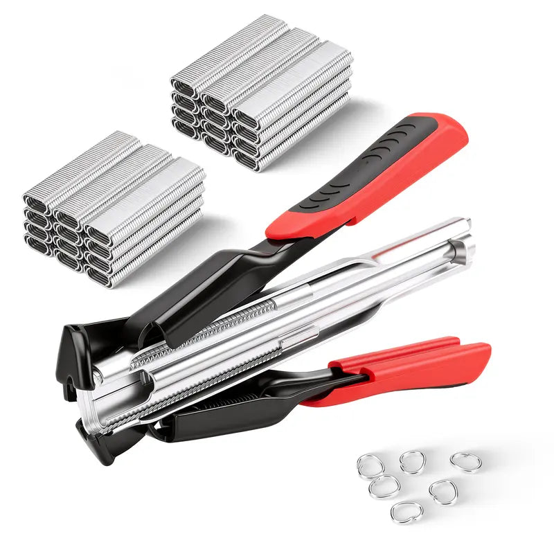 100 PCS/2500 PCS C Clips Hog Ring Pliers Kit, 3/4'' Hog Ring Nail, Fencing Plier Staple Gun Cage Clamp for Animal Pet Cages Fencing, Upholstery, Car Cushions, Meat and Sausage Casings