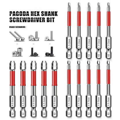 6-Piece Metal Hex Socket Screwdriver Bit Set - Hex Shanks, Pagoda Centering Internal Design, Magnetic Tips, 1.5mm-6mm Nut Tightening, Torque Boost, Compatible with Drills/Wrenches, for Hand Tools, Tools and Gadgets, Construction, Household Work