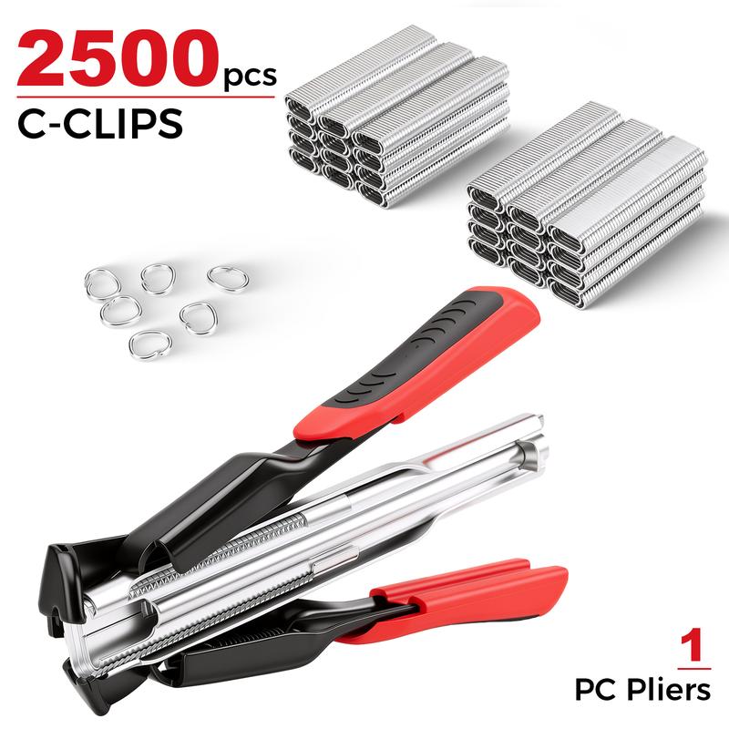 100 PCS/2500 PCS C Clips Hog Ring Pliers Kit, 3/4'' Hog Ring Nail, Fencing Plier Staple Gun Cage Clamp for Animal Pet Cages Fencing, Upholstery, Car Cushions, Meat and Sausage Casings