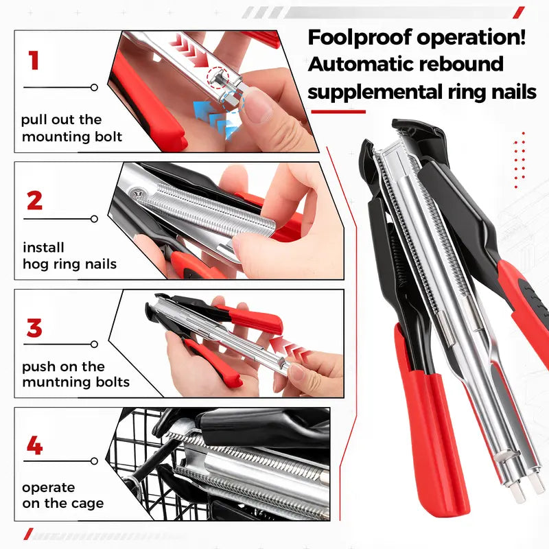 100 PCS/2500 PCS C Clips Hog Ring Pliers Kit, 3/4'' Hog Ring Nail, Fencing Plier Staple Gun Cage Clamp for Animal Pet Cages Fencing, Upholstery, Car Cushions, Meat and Sausage Casings