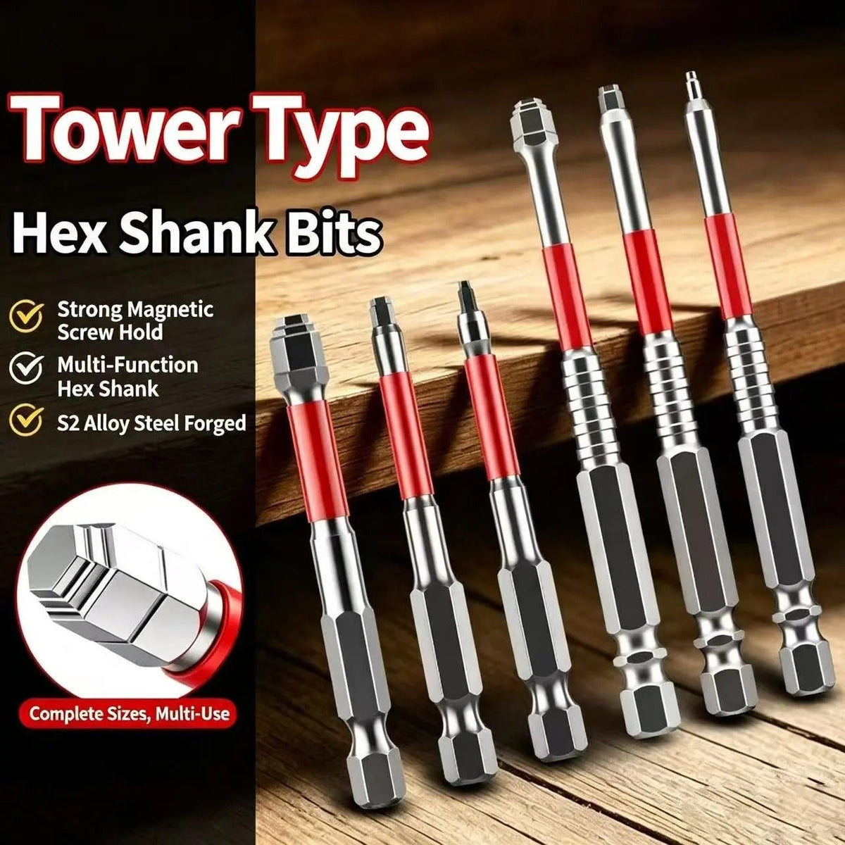 6-Piece Metal Hex Socket Screwdriver Bit Set - Hex Shanks, Pagoda Centering Internal Design, Magnetic Tips, 1.5mm-6mm Nut Tightening, Torque Boost, Compatible with Drills/Wrenches, for Hand Tools, Tools and Gadgets, Construction, Household Work