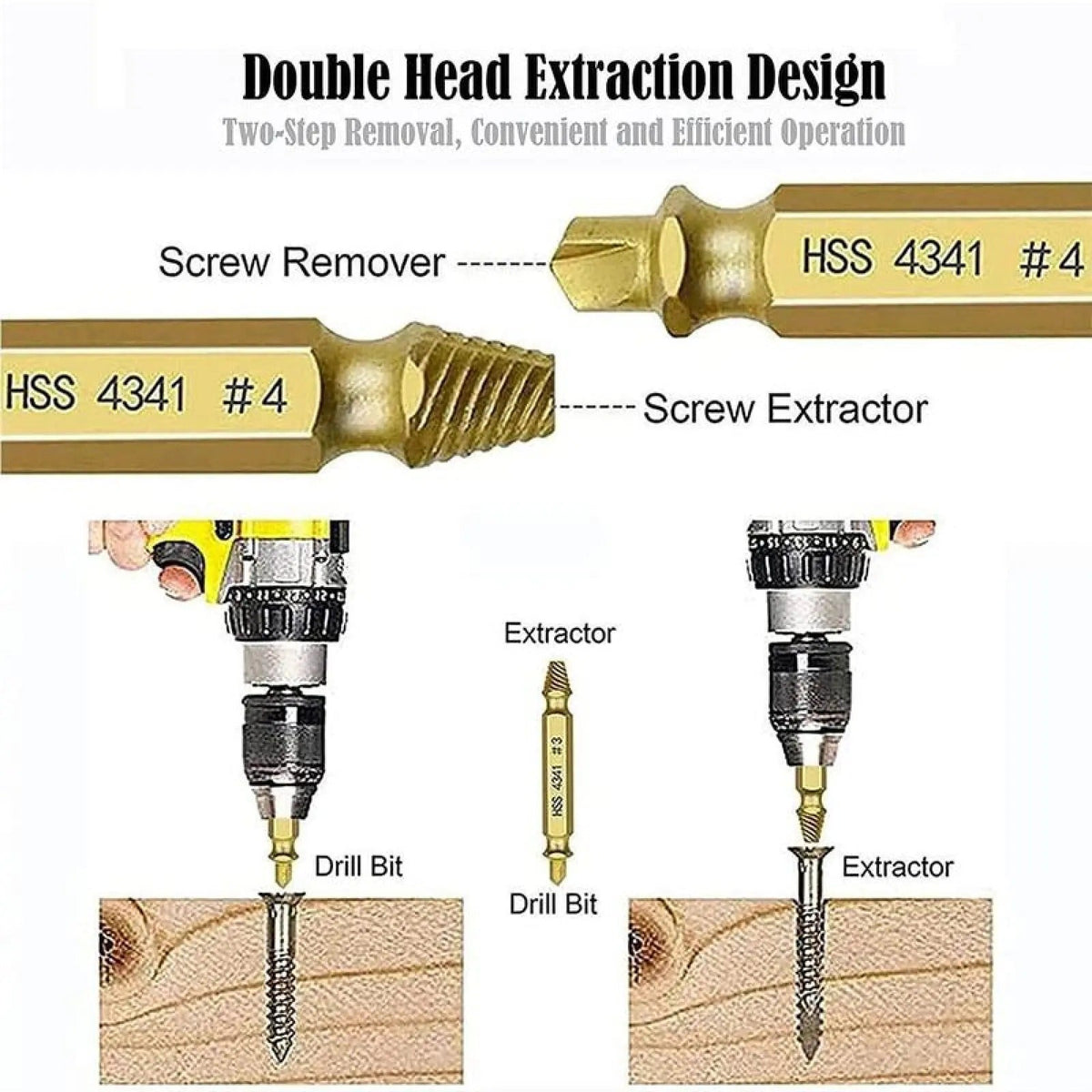 6-Count Broken Screw & Bolt Extractor Set, Double-Head Design Hardware Tool for Broken Bolt Fix, Sliding Tooth Fix & Damaged Screws, Clip-On Bit Power Tool Accessory for Household Repair
