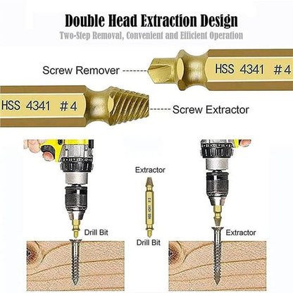 6-Count Broken Screw & Bolt Extractor Set, Double-Head Design Hardware Tool for Broken Bolt Fix, Sliding Tooth Fix & Damaged Screws, Clip-On Bit Power Tool Accessory for Household Repair