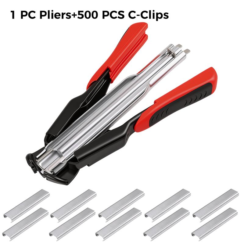 100 PCS/2500 PCS C Clips Hog Ring Pliers Kit, 3/4'' Hog Ring Nail, Fencing Plier Staple Gun Cage Clamp for Animal Pet Cages Fencing, Upholstery, Car Cushions, Meat and Sausage Casings