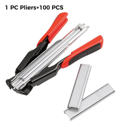 100 PCS/2500 PCS C Clips Hog Ring Pliers Kit, 3/4'' Hog Ring Nail, Fencing Plier Staple Gun Cage Clamp for Animal Pet Cages Fencing, Upholstery, Car Cushions, Meat and Sausage Casings
