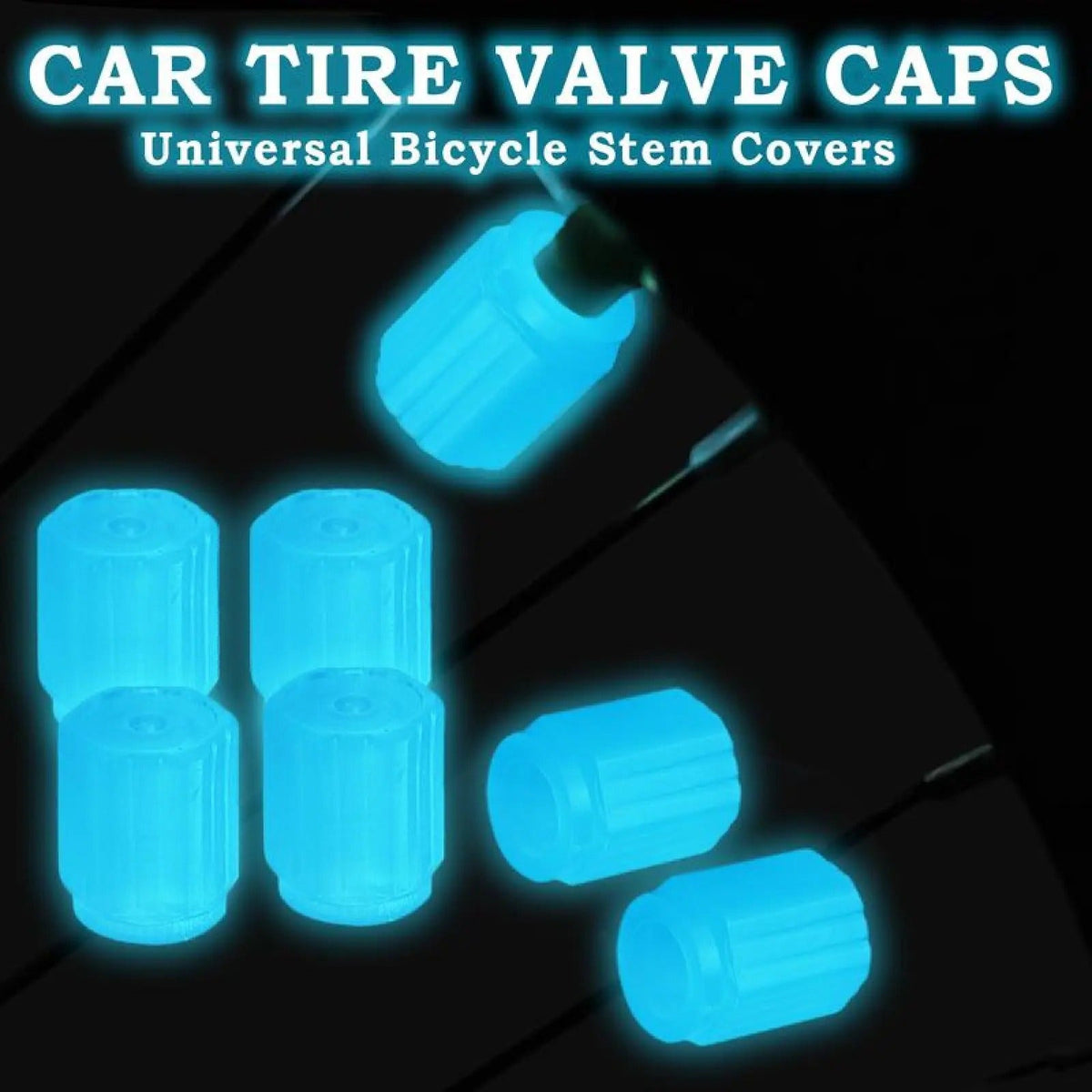 Fluorescent Glow-in-Dark Waterproof Shine Air Caps Cover, Universal Glow-Ready Caps for Car Tire Valves & Bike Stem Covers, Great for Bike and Car Use