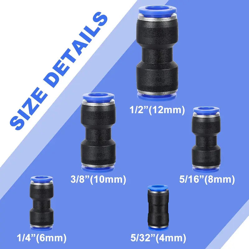 80 Pieces Air Hose Fittings Air Line Fittings Straight Push to link 4 6 8 10 12 mm Quick Release Pneumatic Connectors Plastic Straight Tube Connector Push to Connect Fittings for Tube