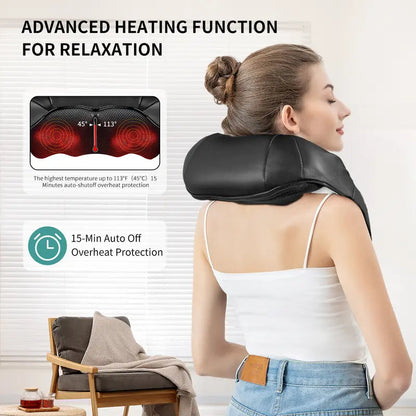 Neck and Back Massager with Soothing Heat, Ergonomic 8 Deep-Kneading Massage Nodes with Heat Electric Shiatsu Back Massager for Neck Shoulder & Body Muscle Relief Portable 12V DC Power Supply - Black