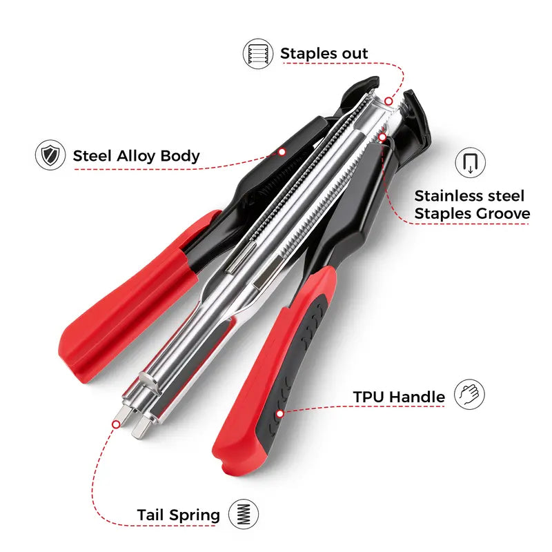 100 PCS/2500 PCS C Clips Hog Ring Pliers Kit, 3/4'' Hog Ring Nail, Fencing Plier Staple Gun Cage Clamp for Animal Pet Cages Fencing, Upholstery, Car Cushions, Meat and Sausage Casings