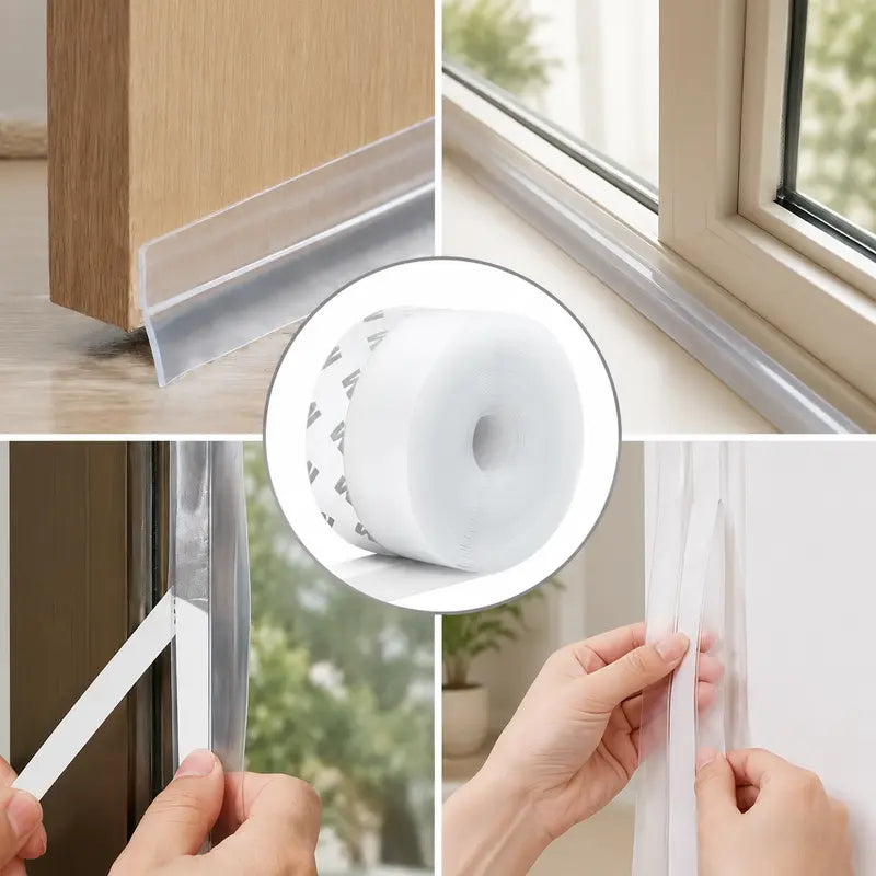 Adhesive Weather Stripping, 16.4Ft x 1.38in Draught Excluder Insulation Tape for Doors, Windows, Shower Sealing