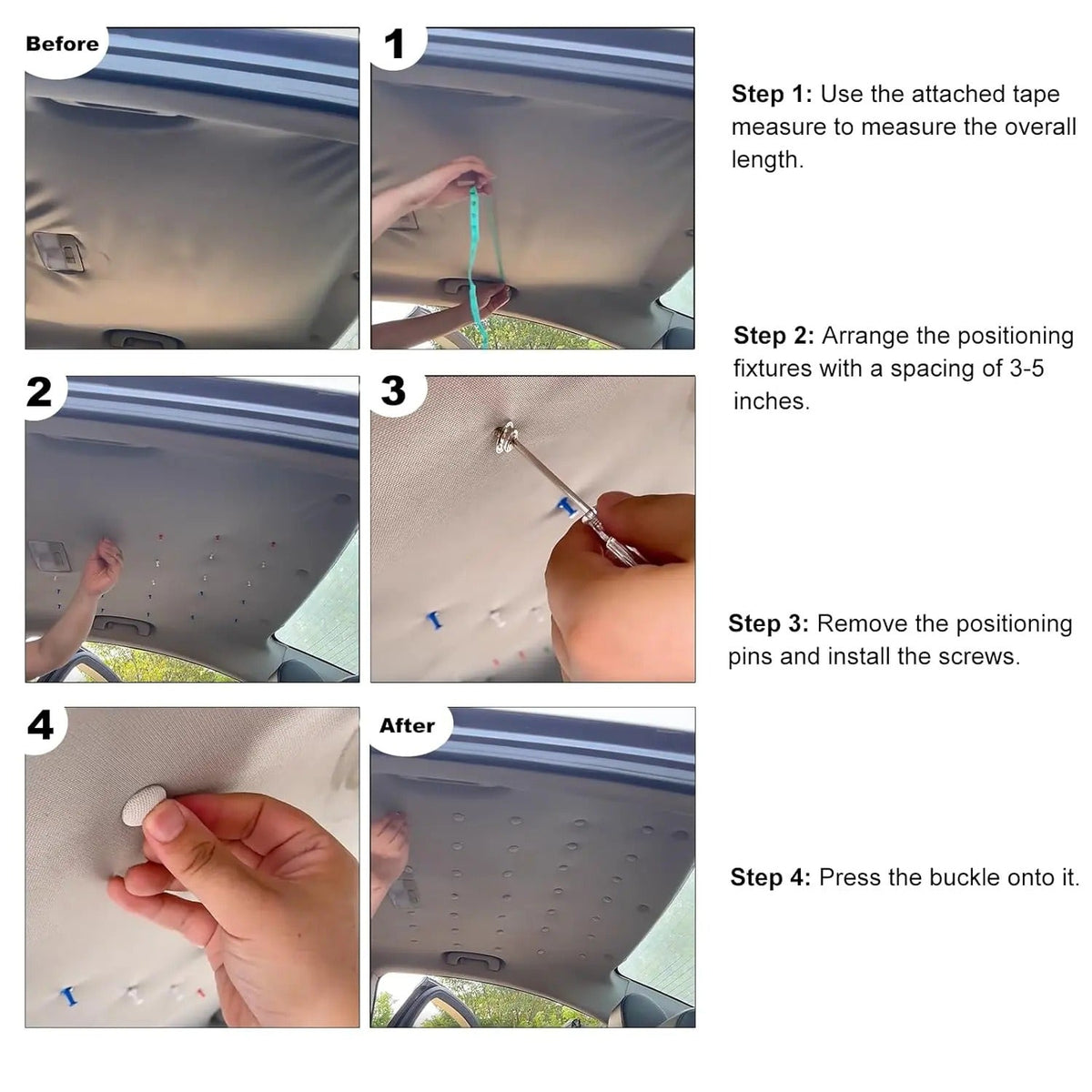 Automotive Car Roof Headliner Repair Button Pins Kit, Universal Auto Roof Snap Rivets Retainer for Car Roof Fixed, with Installation Tool, Fit All Cars