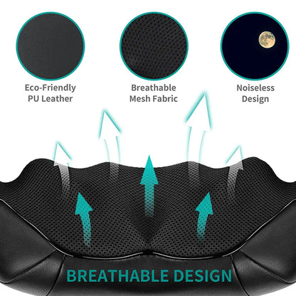 Neck and Back Massager with Soothing Heat, Ergonomic 8 Deep-Kneading Massage Nodes with Heat Electric Shiatsu Back Massager for Neck Shoulder & Body Muscle Relief Portable 12V DC Power Supply - Black
