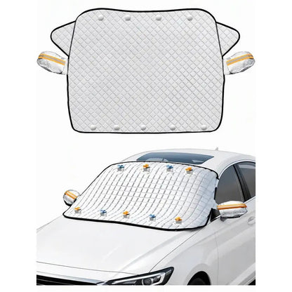 Thick Quilted Car Windshield Snow & Frost Cover, All-Season Waterproof Ice Sun Shield With Mirror Sleeves, Windproof Suction Cup Fixing, Anti-Dust UV Protection For Sedans SUVs Trucks, Skip Daily Morning Ice Scraping