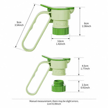 Plastic Bottle Pour Spout Cap Dispenser - 2 Count, Portable Kitchen Utensil with Carry Handle, Detachable Wide Mouth & Different Caliber, for DIY Oil Pots & Refrigerator Cold Water Making