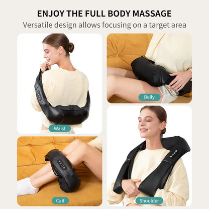 Neck and Back Massager with Soothing Heat, Ergonomic 8 Deep-Kneading Massage Nodes with Heat Electric Shiatsu Back Massager for Neck Shoulder & Body Muscle Relief Portable 12V DC Power Supply - Black