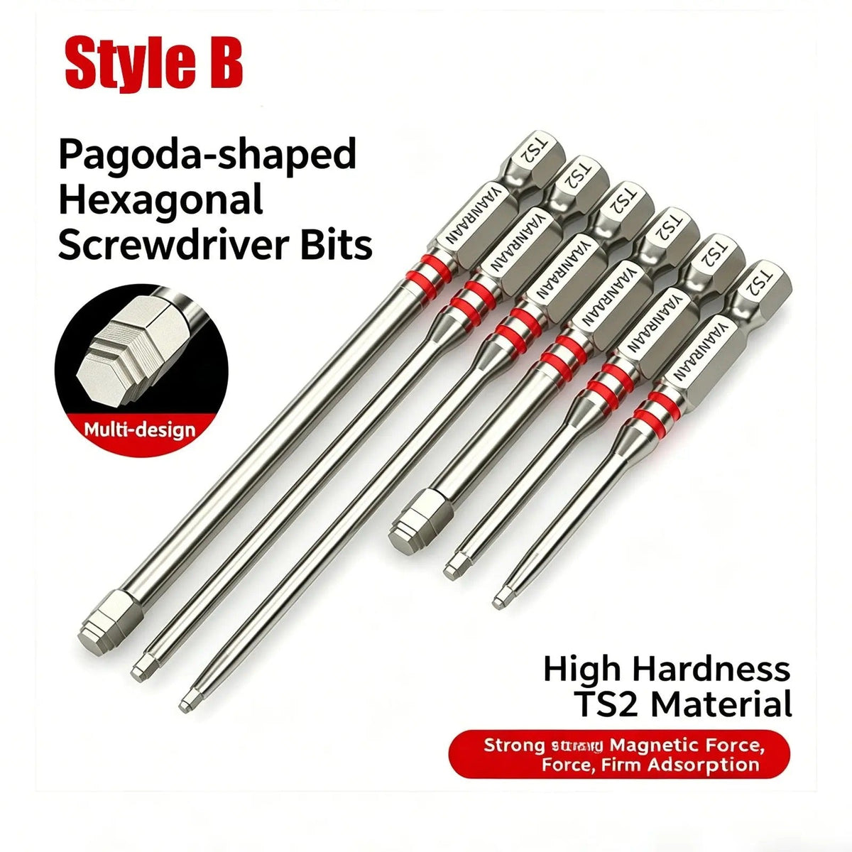 6-Piece Metal Hex Socket Screwdriver Bit Set - Hex Shanks, Pagoda Centering Internal Design, Magnetic Tips, 1.5mm-6mm Nut Tightening, Torque Boost, Compatible with Drills/Wrenches, for Hand Tools, Tools and Gadgets, Construction, Household Work