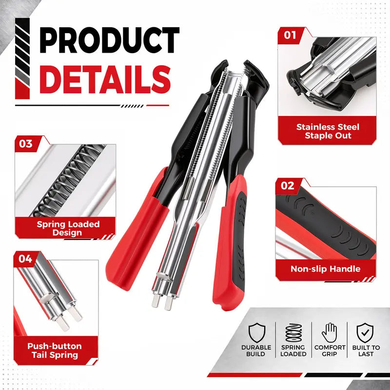 100 PCS/2500 PCS C Clips Hog Ring Pliers Kit, 3/4'' Hog Ring Nail, Fencing Plier Staple Gun Cage Clamp for Animal Pet Cages Fencing, Upholstery, Car Cushions, Meat and Sausage Casings