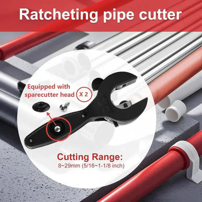 Single-Hand Ratchet Pipe Cutter Tool, Quick Cut for 5/16"-1 1/8" (8-29mm) Stainless Steel, Copper & Alu Cuts, Plastic Pipes, Convenient Tight Space Use, Easy Access Plumbing Home Improvement Hand Tool