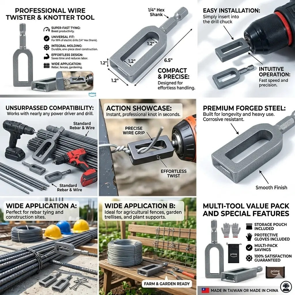 Heavy Duty Multifunctional Wire Twister-Knotter with Twist Sleeve, #9 & #11 Sizes, High-Hardness Steel Tool, Big-Diameter Fit, High Efficiency for General Bundling, Greenhouse Assembly