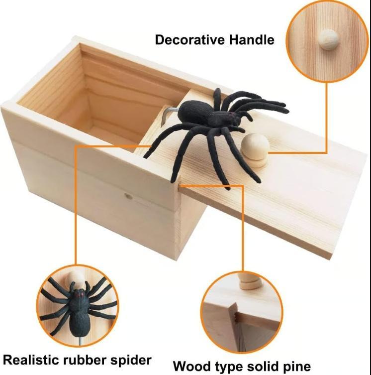 Original Spider Prank Box - Wooden Jump Scare Gag Gift for Adults, Valentine's day, April Fools & Halloween Pranks Kit, Funny Birthday Surprise Toy with Realistic Spider (Best Practical Joke for Men, Teens, Office)