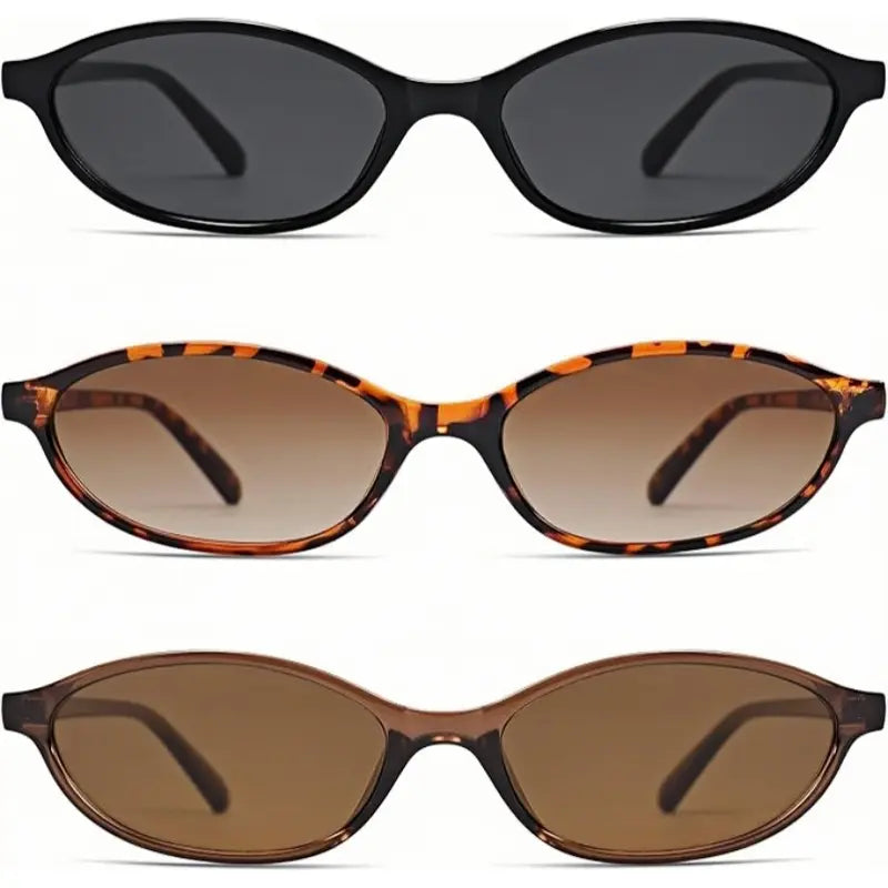 〖Summer Turn Up〗3 PCS Retro Oval Sunglasses for Women Chic Cat Eye 90s Sunnies Lightweight Narrow Shades Trendy UV Protection Sunglasses Vintage Rich Girl Sunglasses Women Sunglasseswomen