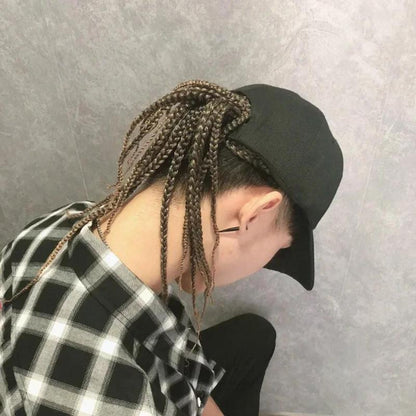 Hip-Hop Punk Baseball Cap with Braided Dreadlock Wig Adjustable Snapback High-Temperature Fiber Black Brown 35.05cm 44.96cm for Motorcycle Style Urban Fashion