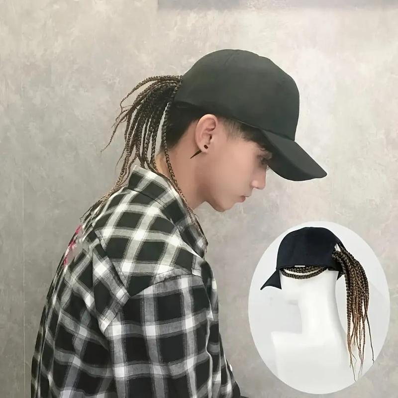 Hip-Hop Punk Baseball Cap with Braided Dreadlock Wig Adjustable Snapback High-Temperature Fiber Black Brown 35.05cm 44.96cm for Motorcycle Style Urban Fashion