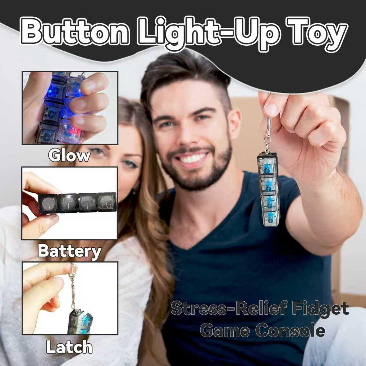 Glowing Keyboard Fidget Keychain, 4-In-1 Decompression Button, Stress Relief Fidget Gift, Transparent Color/, 1 Pcs