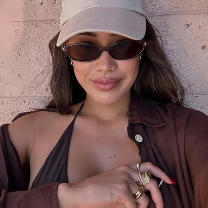 〖Summer Turn Up〗3 PCS Retro Oval Sunglasses for Women Chic Cat Eye 90s Sunnies Lightweight Narrow Shades Trendy UV Protection Sunglasses Vintage Rich Girl Sunglasses Women Sunglasseswomen