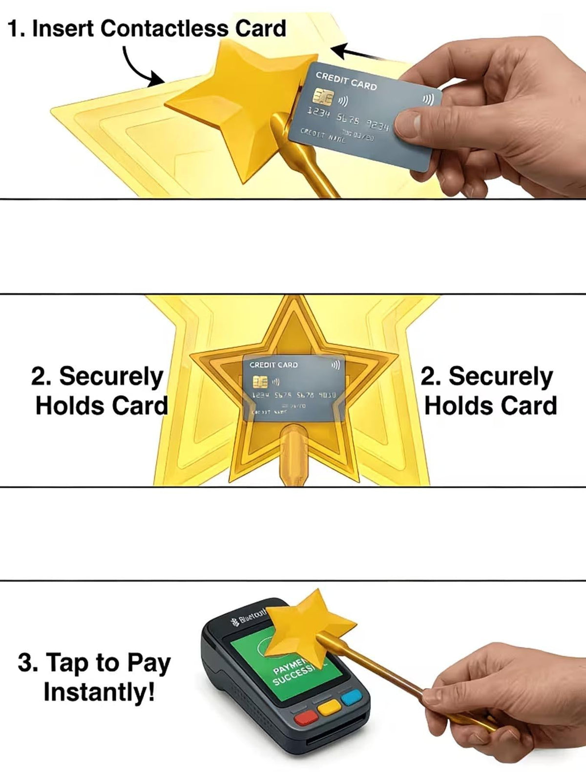 1pc 3D Printed Wand Tap to Pay, Tap to Pay Wand, Starlight Wands, Magical Star Wands Contactless Payment Card Holder, Suitable Scenarios for Card Payment