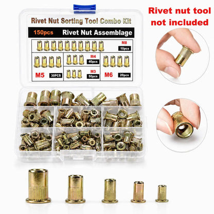 Herramienta para tuercas remachables, kit de tuercas remachables M3 M4 M5 M6 M8, juego de tuercas remachables de acero al carbono, kit de tuercas remachables roscadas, accesorio de herramienta remachadora manual para almacenes de reparación de automóviles