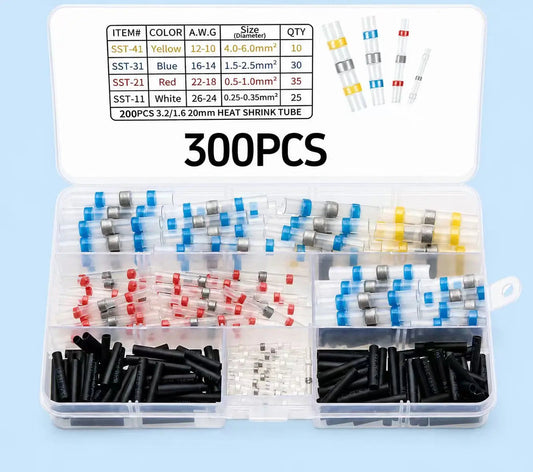 300 conectores de cable sellados de soldadura Haisstronica a granel - Terminal a tope de tubo termorretráctil impermeable con autosoldadura, adhesivos, resistencia a la abrasión para aplicaciones marinas y automotrices