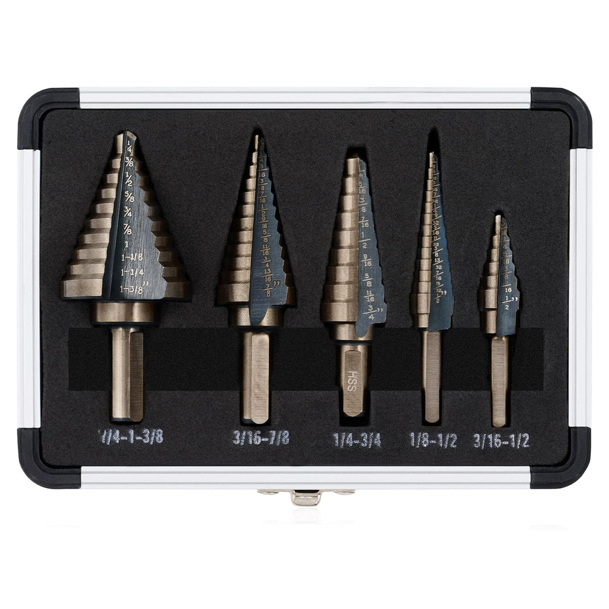 5PCS Titanium Step Drill Bit Set, High Speed Steel Cone Drill Bits 50 Sizes Multi-Hole Cutting Tool, Metal Hole Cutter for Iron Copper Wood Plastic Fiberglass, DIY Industrial Hand Tools, Perfect Father's Day Gift for Dad