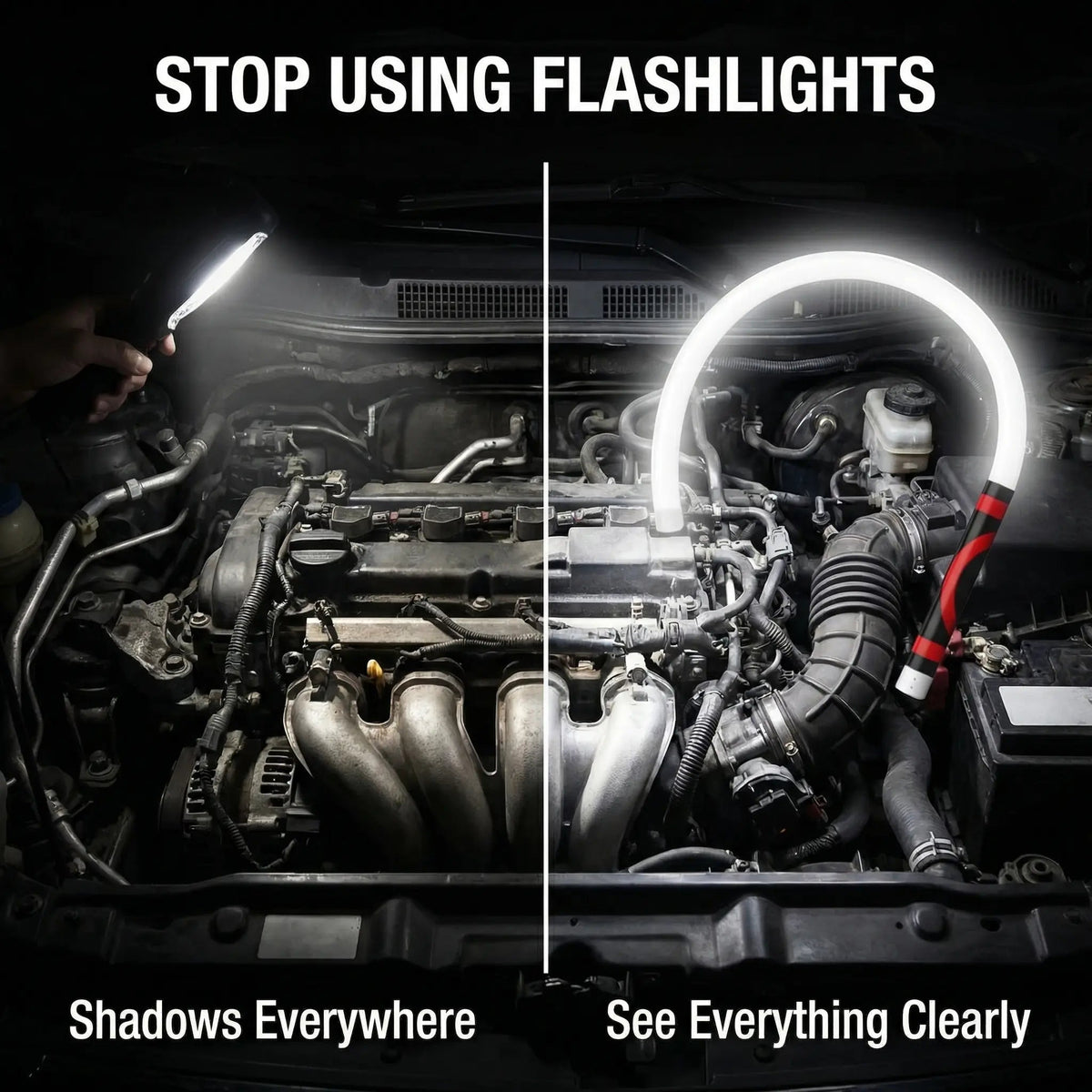Linterna LED flexible de 29" – Luz de trabajo LED recargable, flexible, de alto lumen, manos libres para reparación de automóviles, debajo del capó, garaje, mecánica, bricolaje, camping y emergencias en carretera, Summervibes
