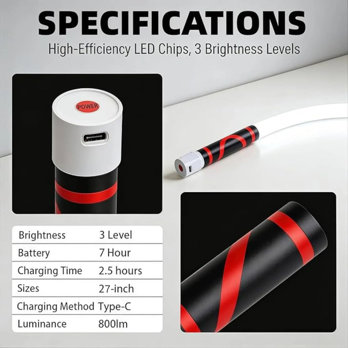 Linterna LED flexible de 29" – Luz de trabajo LED recargable, flexible, de alto lumen, manos libres para reparación de automóviles, debajo del capó, garaje, mecánica, bricolaje, camping y emergencias en carretera, Summervibes