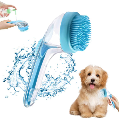 Cepillo de baño para mascotas con dispensador de champú para perros y gatos, mango ergonómico, herramienta de aseo para masaje suave, fácil de usar, suministro esencial para el baño de perros