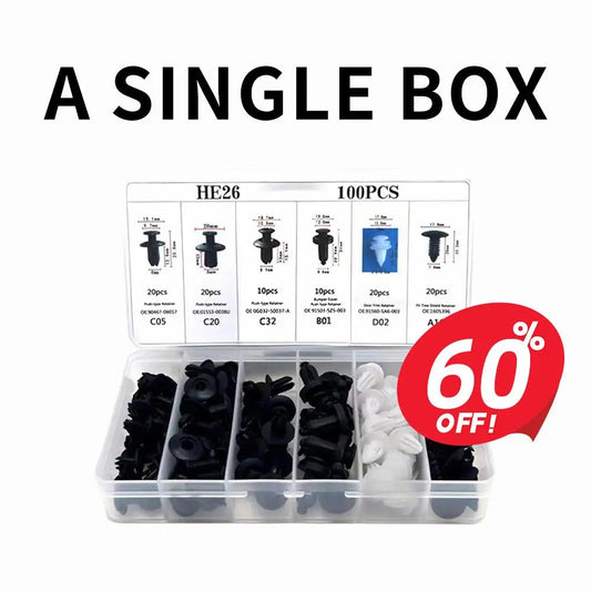 【OfertasParaTiDías】HE26 Juego de 100 clips de tornillo de expansión automotriz universales - 6 tipos de clips (C05, C20, C32, B01, D02, A16) para guardabarros de automóviles, defensas, accesorios para vehículos, accesorios para coche