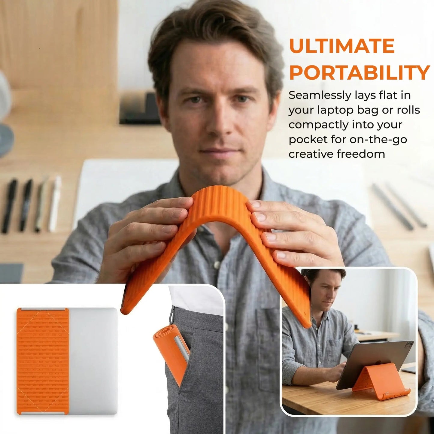 Soporte de teléfono de aluminio y silicona flexible, diseño plegable y enrollable, soporte de escritorio antideslizante universal ajustable para teléfono, tablet, portátil, soporte ergonómico portátil para el hogar, la oficina y viajes-YY