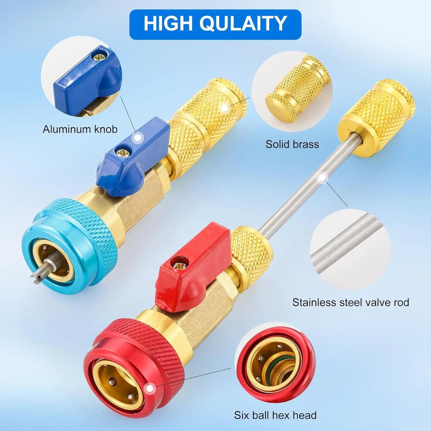 R134A Valve Core Remover Installer, High Low Pressure AC Valve Core Tool Kit for R134A Refrigerant System