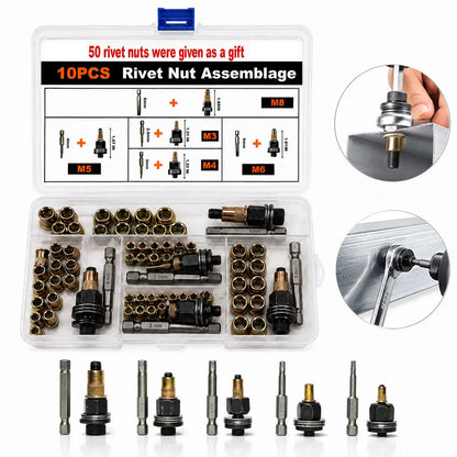 Herramienta para tuercas remachables, kit de tuercas remachables M3 M4 M5 M6 M8, juego de tuercas remachables de acero al carbono, kit de tuercas remachables roscadas, accesorio de herramienta remachadora manual para almacenes de reparación de automóviles