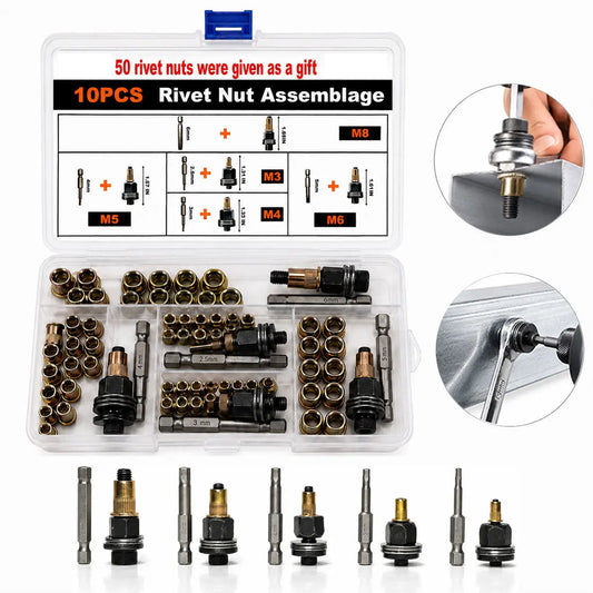 Herramienta para tuercas remachables, kit de tuercas remachables M3 M4 M5 M6 M8, juego de tuercas remachables de acero al carbono, kit de tuercas remachables roscadas, accesorio de herramienta remachadora manual para almacenes de reparación de automóviles