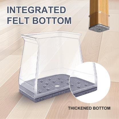 Square Chair Leg Floor Protectors, Furniture felt pads for Hardwood Floors, furniture Sliders for Chair Legs, Floor Protectors for Chairs, reduces noise Silicone Chair Leg Caps Cover, Large, Clear