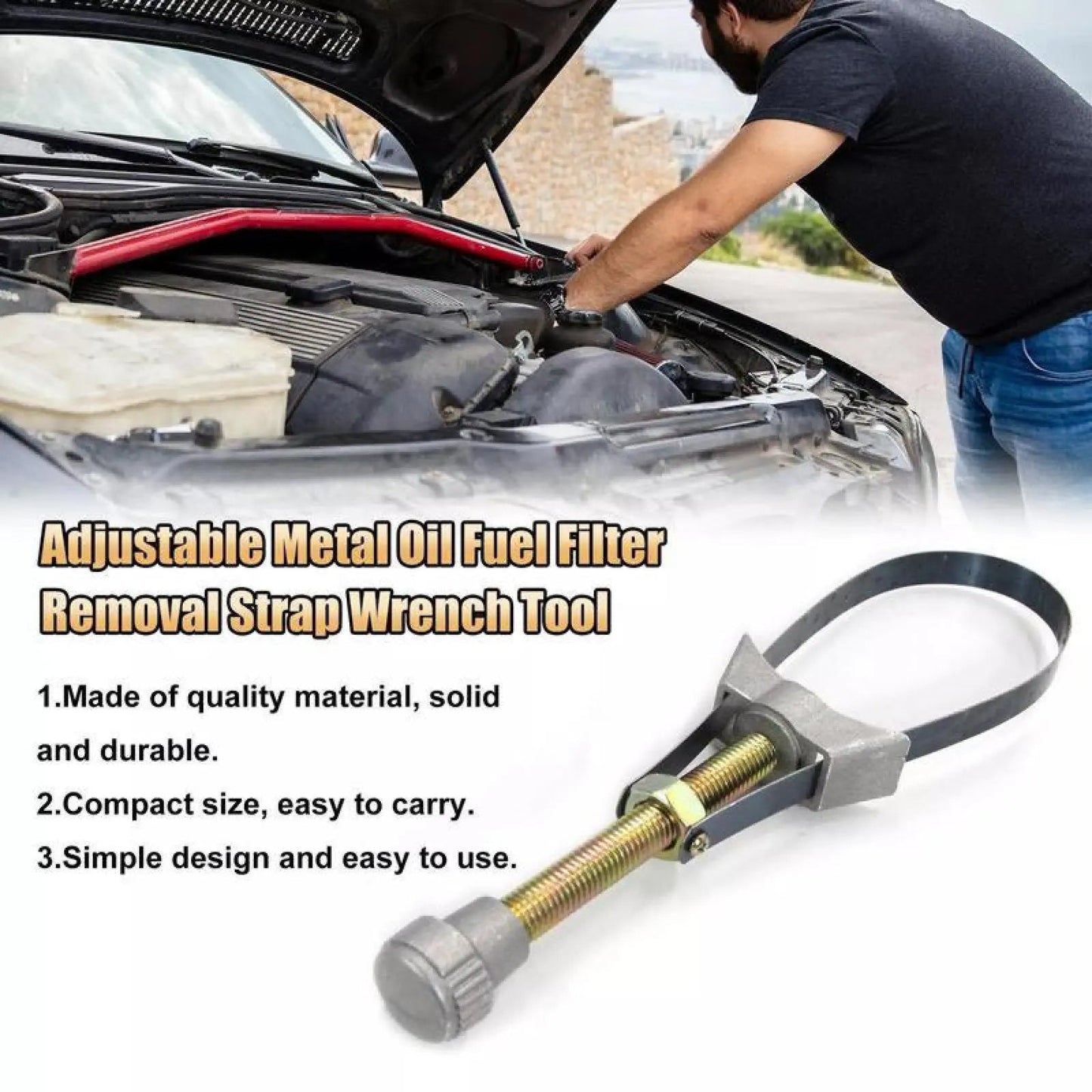 NUEVA herramienta de llave de correa ajustable para extracción de filtro de aceite de coche, llave para filtro de aceite de coche.