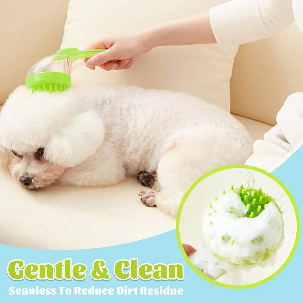 Cepillo de baño para mascotas con dispensador de champú para perros y gatos, mango ergonómico, herramienta de aseo para masaje suave, fácil de usar, suministro esencial para el baño de perros