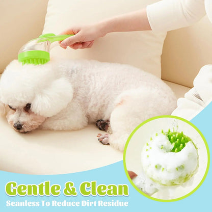 Cepillo de baño para mascotas con dispensador de champú para perros y gatos, mango ergonómico, herramienta de aseo para masaje suave, fácil de usar, suministro esencial para el baño de perros