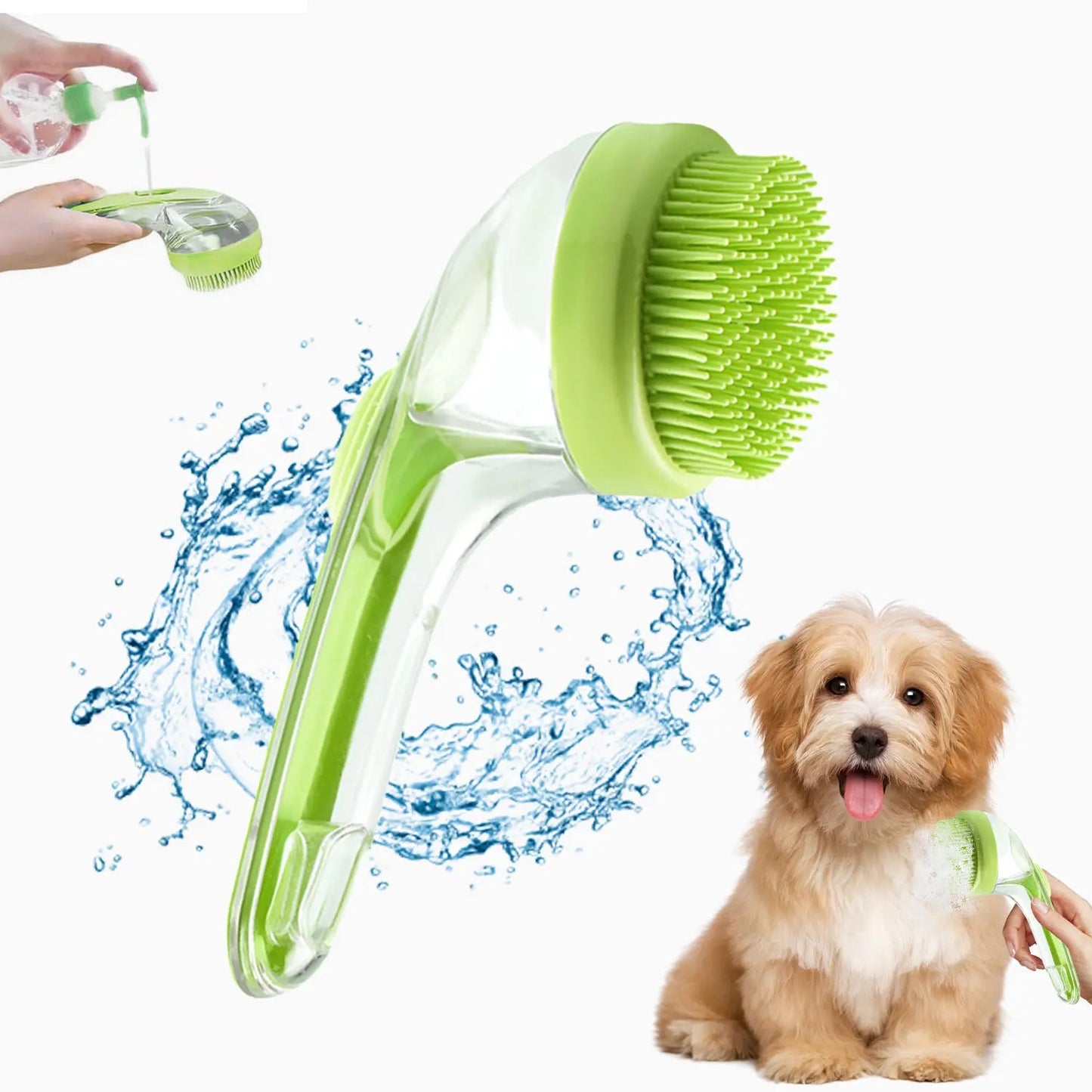 Cepillo de baño para mascotas con dispensador de champú para perros y gatos, mango ergonómico, herramienta de aseo para masaje suave, fácil de usar, suministro esencial para el baño de perros