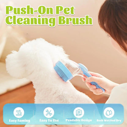 Cepillo de baño para mascotas con dispensador de champú para perros y gatos, mango ergonómico, herramienta de aseo para masaje suave, fácil de usar, suministro esencial para el baño de perros
