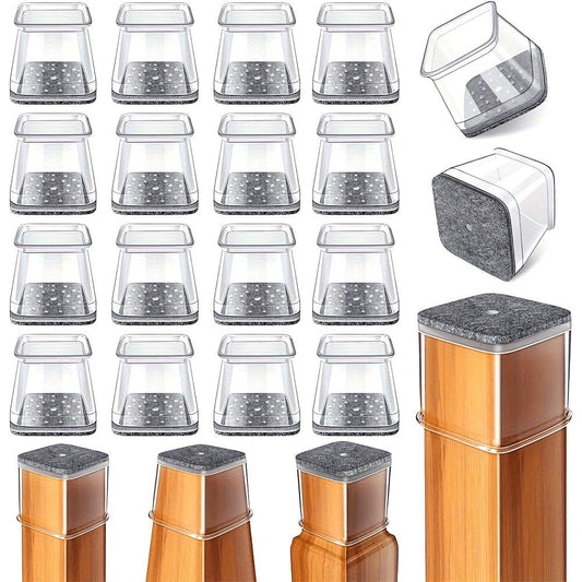 Square Chair Leg Floor Protectors, Furniture felt pads for Hardwood Floors, furniture Sliders for Chair Legs, Floor Protectors for Chairs, reduces noise Silicone Chair Leg Caps Cover, Large, Clear