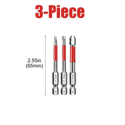 6-Piece Metal Hex Socket Screwdriver Bit Set - Hex Shanks, Pagoda Centering Internal Design, Magnetic Tips, 1.5mm-6mm Nut Tightening, Torque Boost, Compatible with Drills/Wrenches, for Hand Tools, Tools and Gadgets, Construction, Household Work